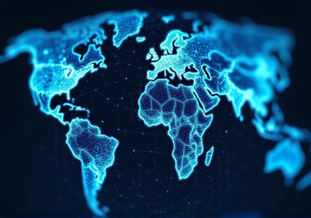 Global heat map visualization showing data density across continents